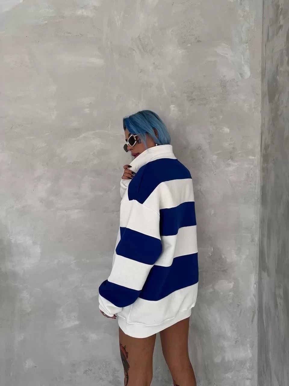 Unisex Üç İplik Parçalı Yakalı Sweatshirt