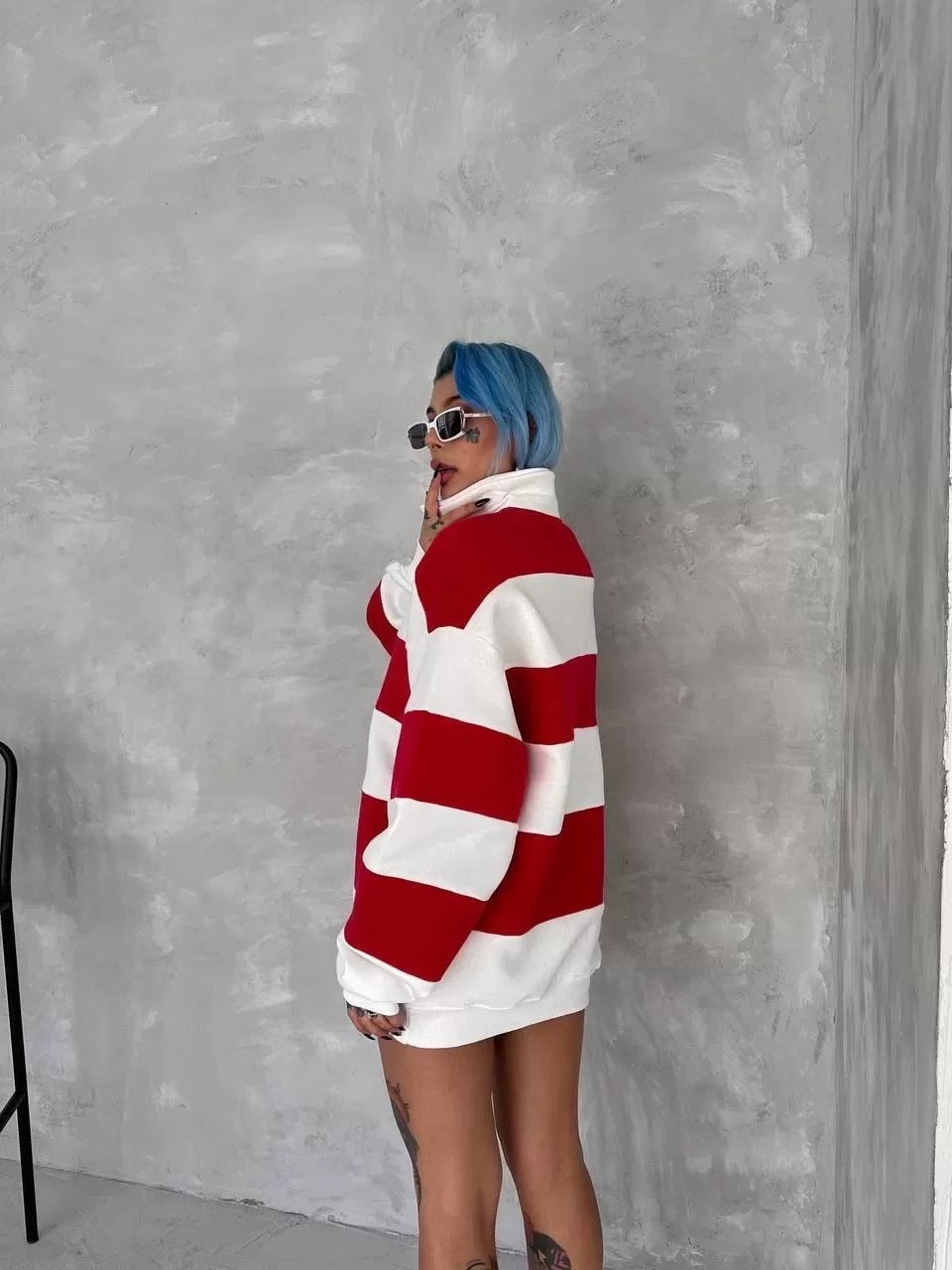 Unisex Üç İplik Parçalı Yakalı Sweatshirt