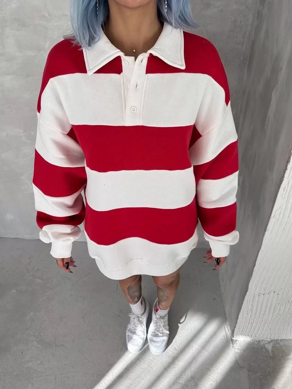 Unisex Üç İplik Parçalı Yakalı Sweatshirt