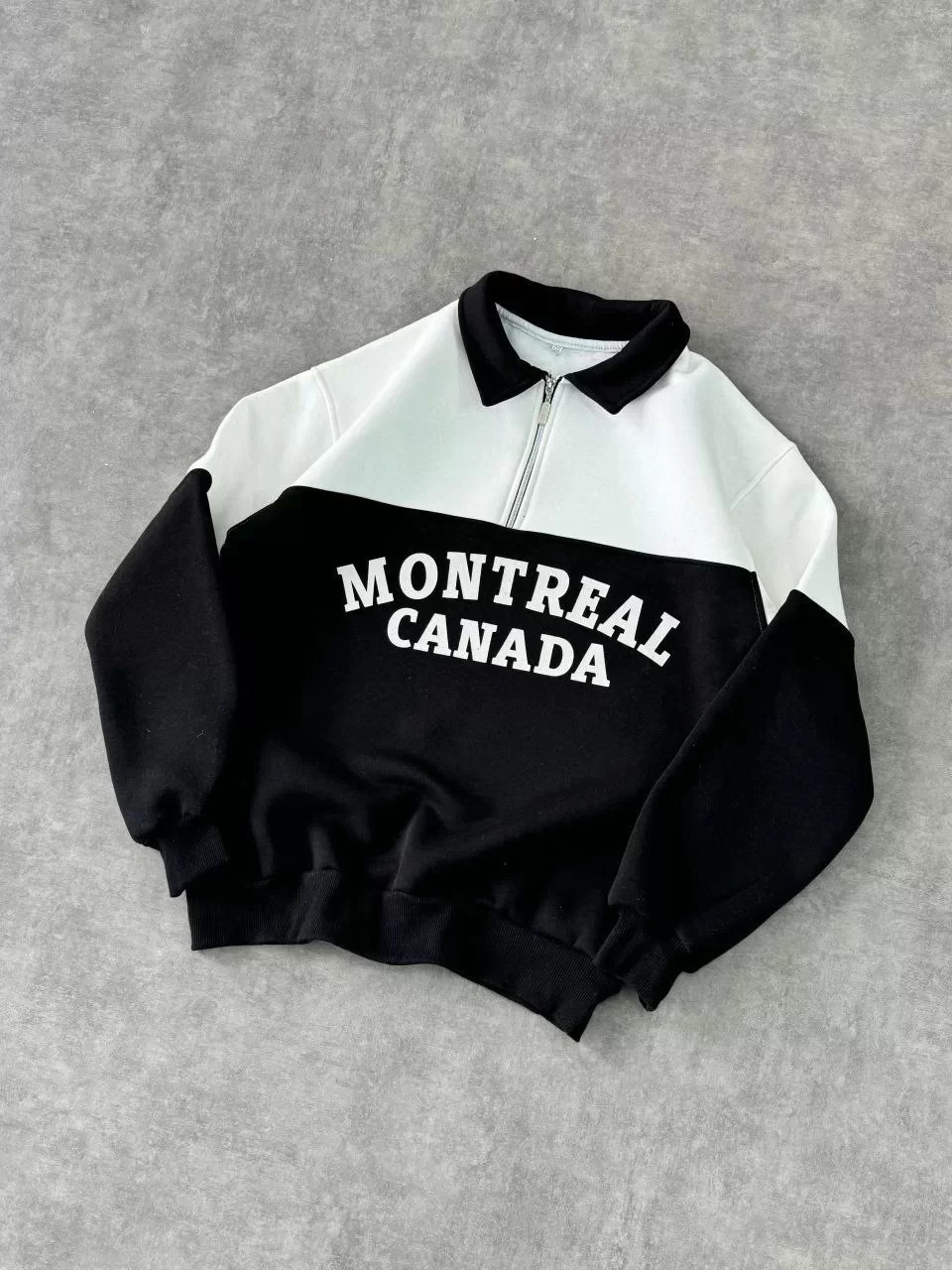 Yarım Fermuarlı Parçalı Yakalı Sweatshirt