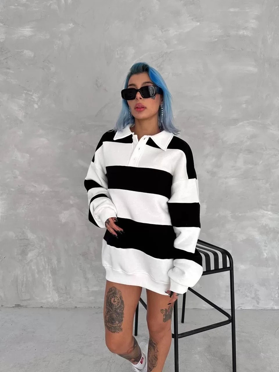 Unisex Üç İplik Parçalı Yakalı Sweatshirt
