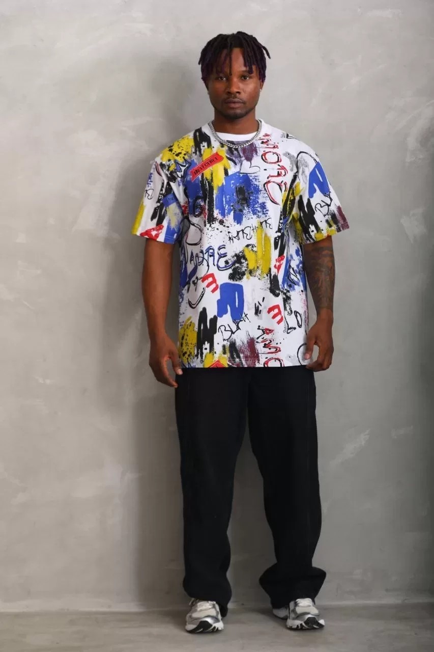 Unisex Oversize Baskılı Bisiklet Yaka Tişört
