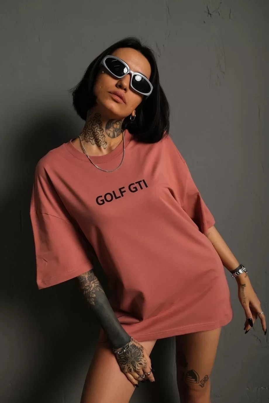 Kadın Sırt Golf Gtı Baskılı Oversize Tişört