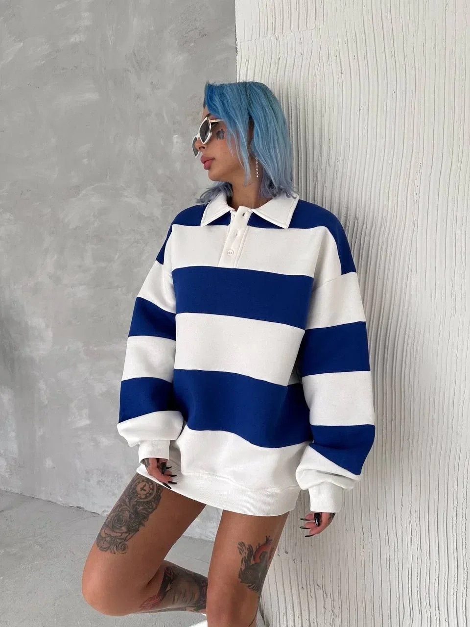 Unisex Üç İplik Parçalı Yakalı Sweatshirt