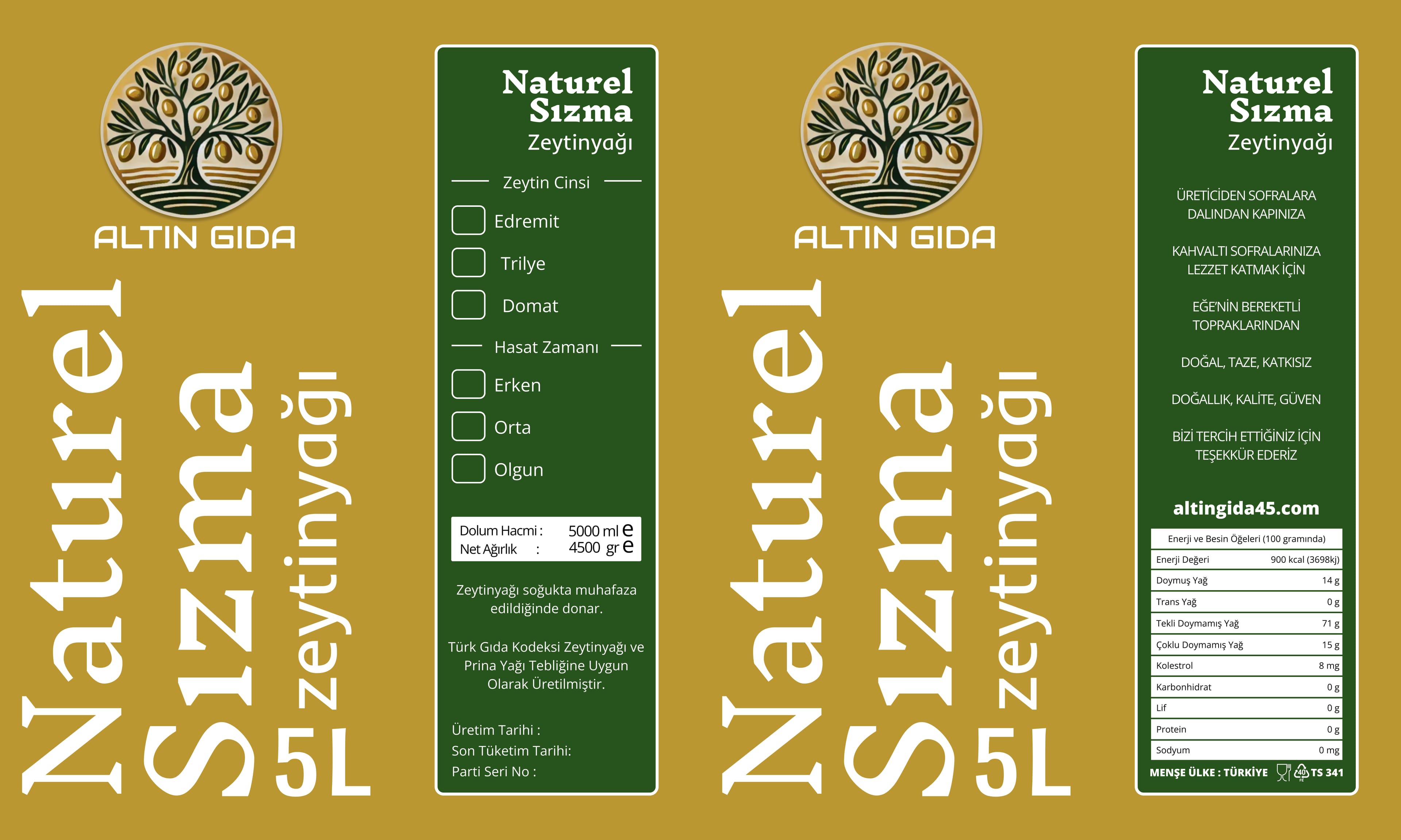 5 Litre Zeytinyağı (Naturel Sızma - Edremit Cinsi)
