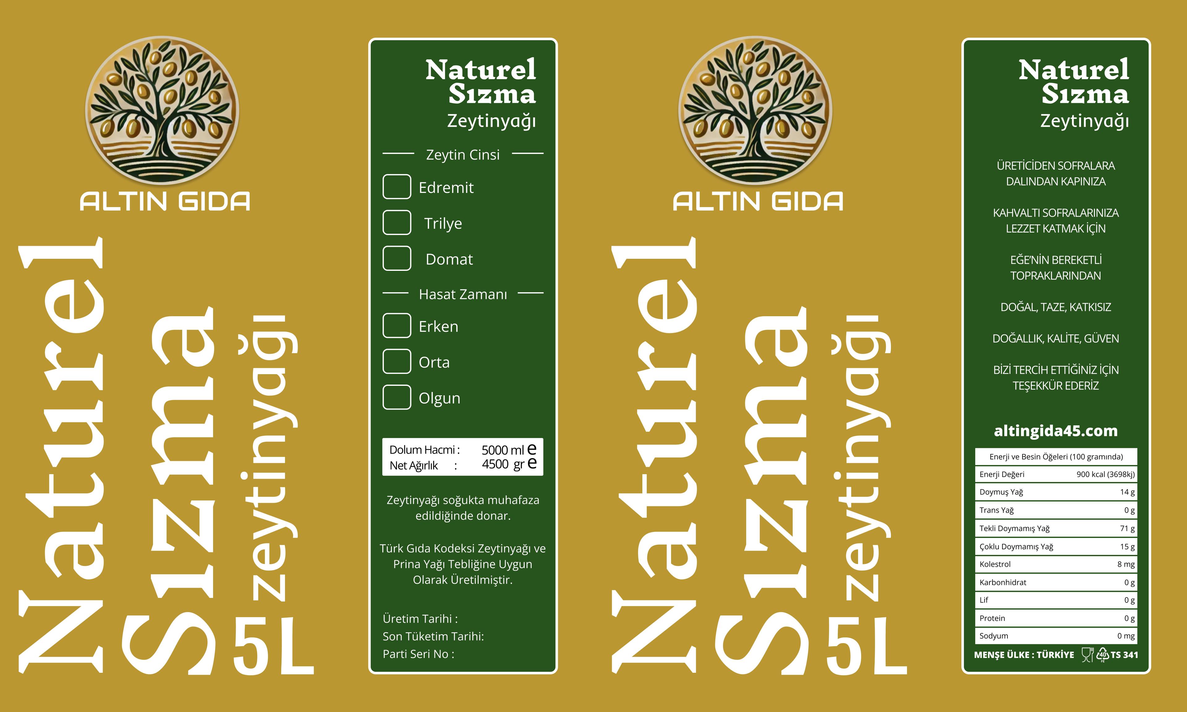5 Litre Zeytinyağı (Naturel Sızma - Edremit Cinsi)