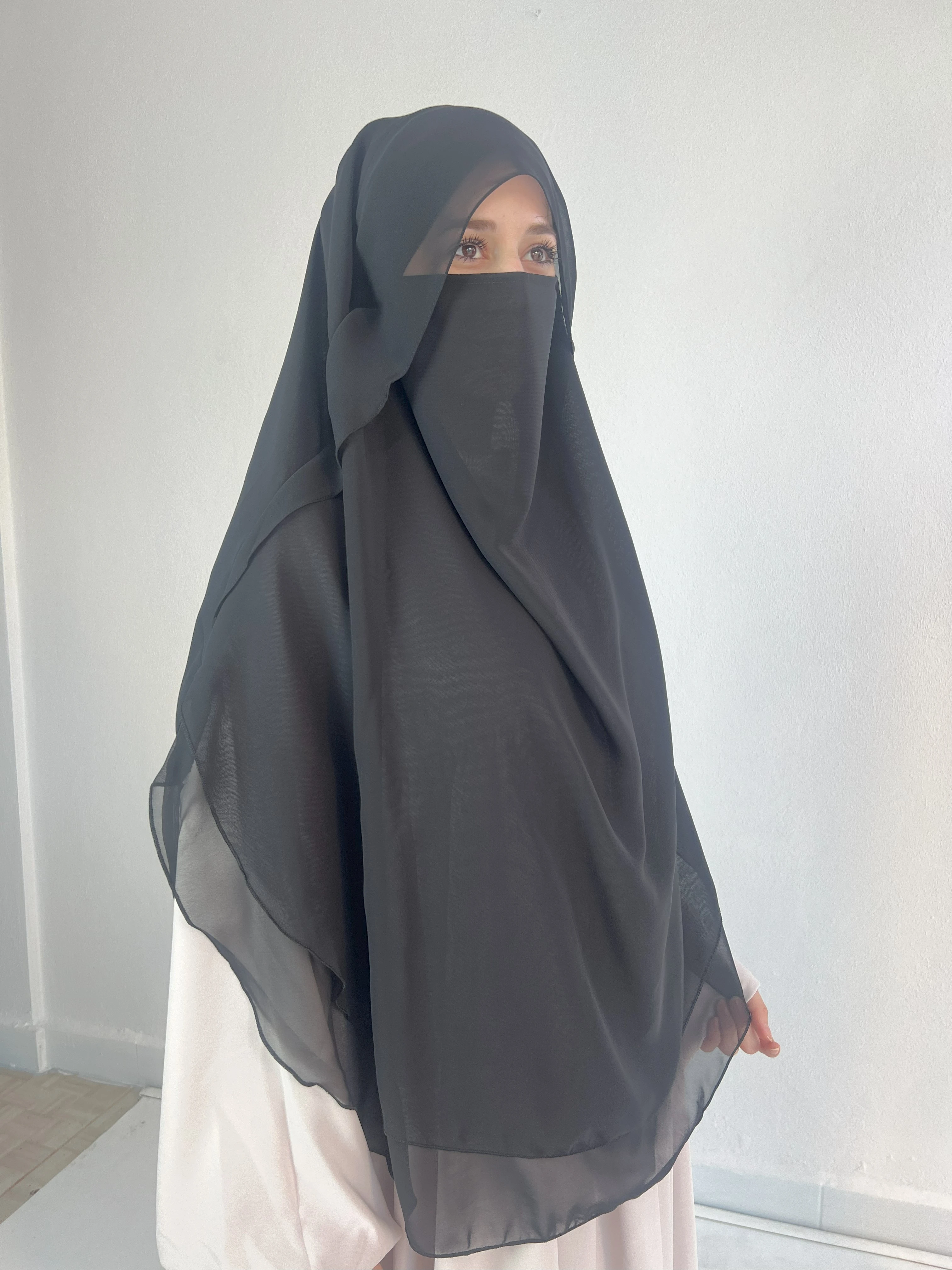 GÖLGELİ ŞİFON SUFLE\KHİMAR - SİYAH