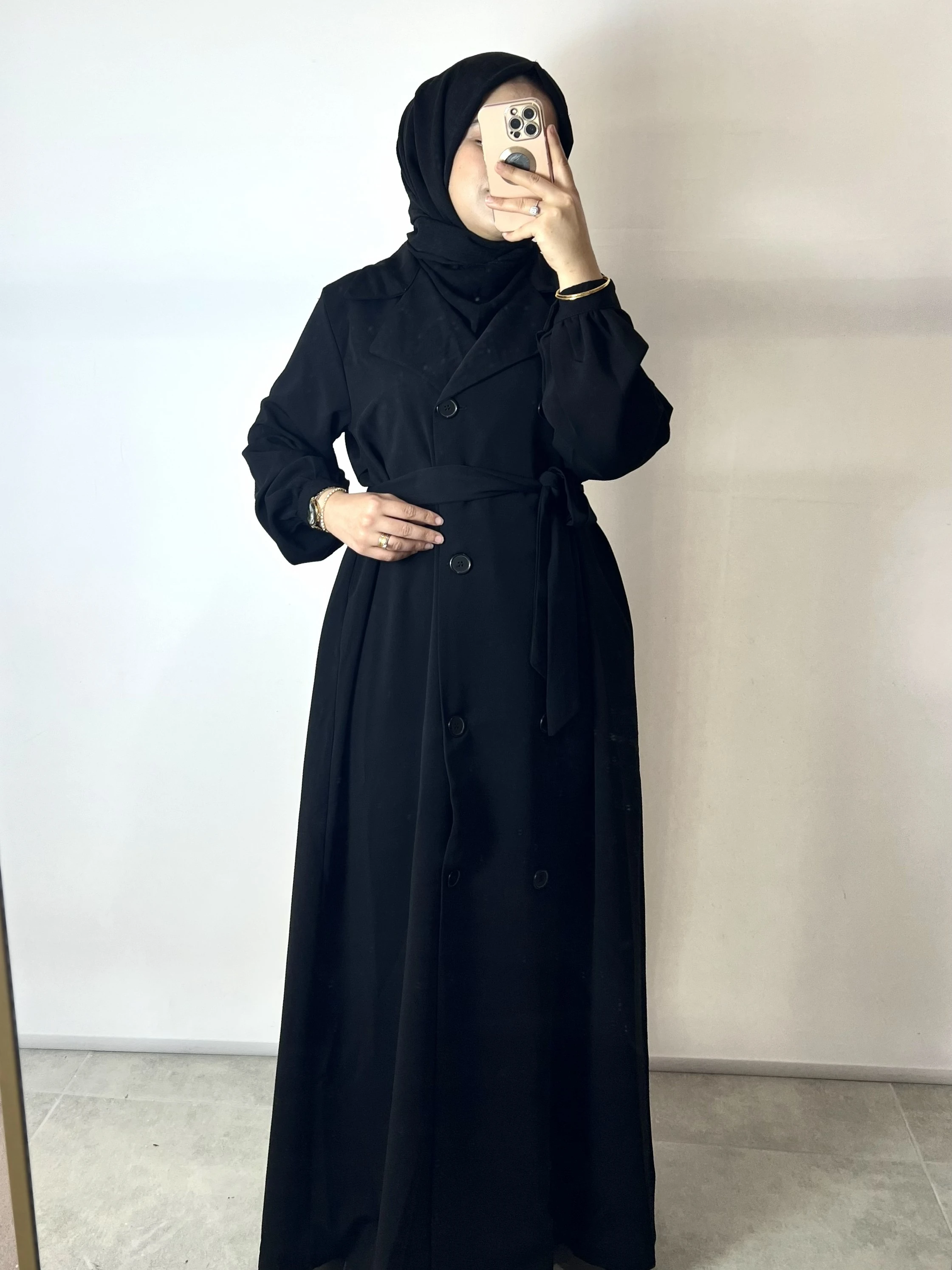 DÜĞMELİ TRENÇ FERACE - SİYAH