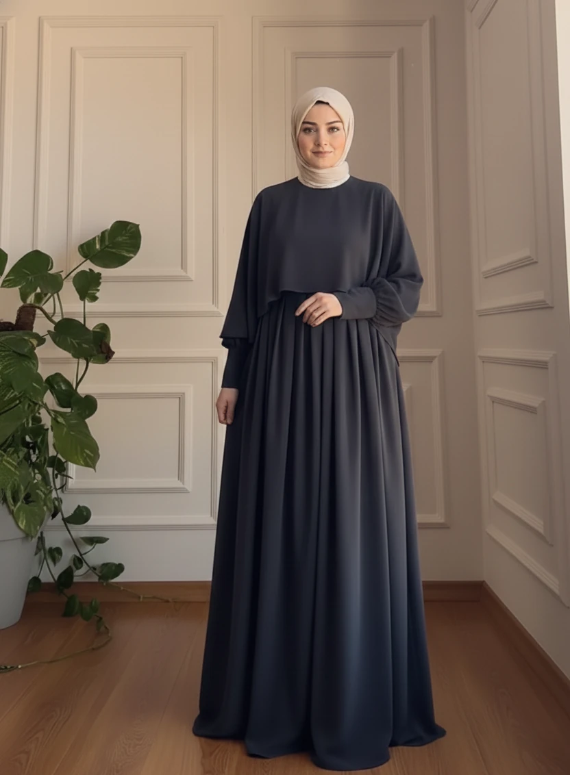 PELERİNLİ ELBİSE - GRİ