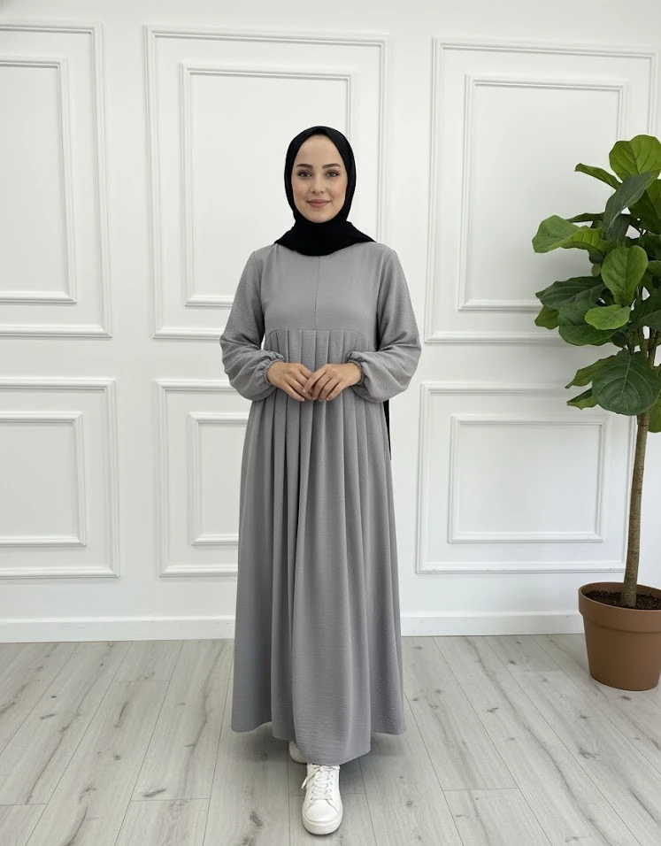 AEROBİN PİLELİ ELBİSE - GRİ