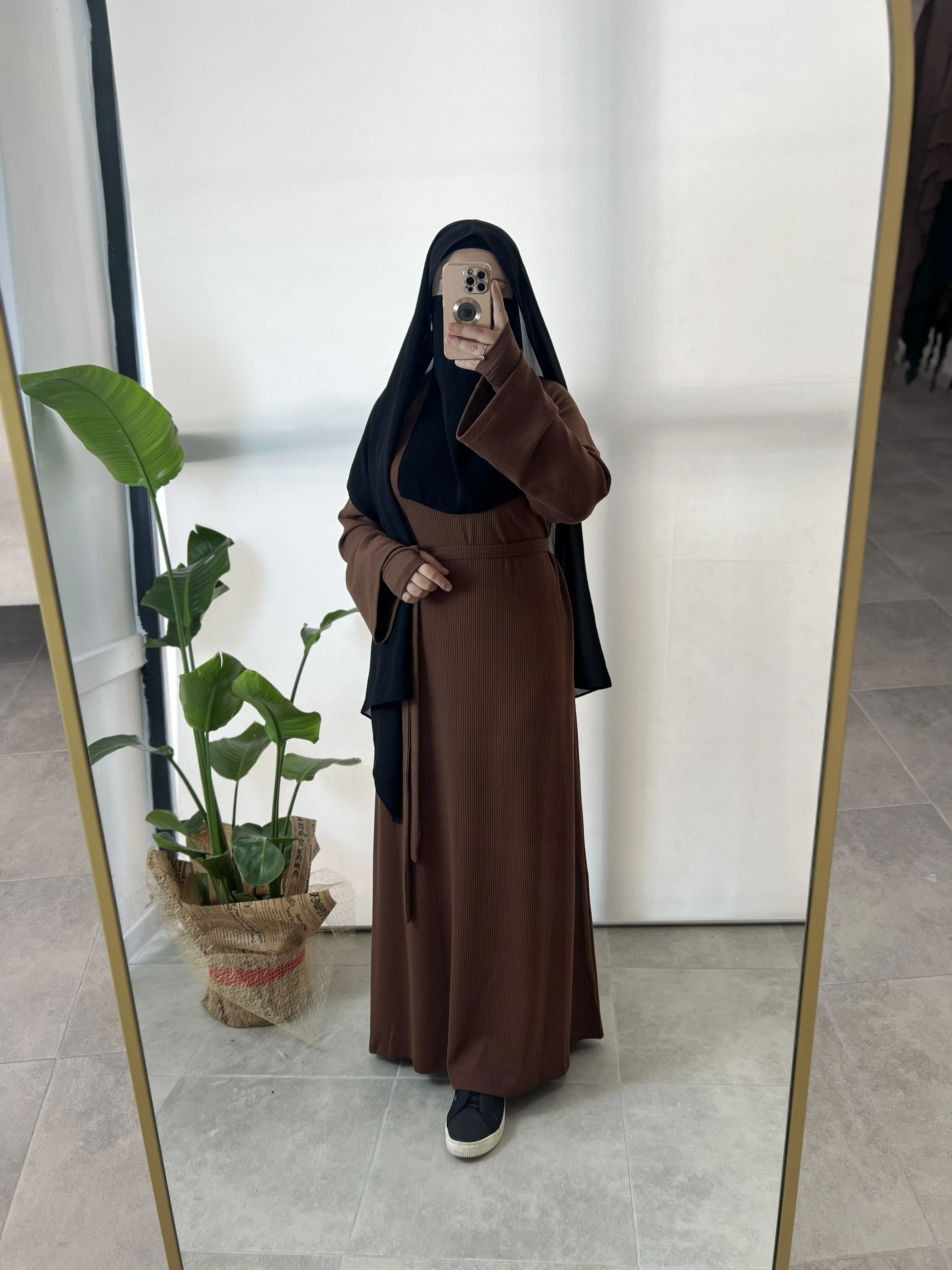 KIŞLIK TRİKO KLOŞ ELBİSE (KOLLUK HEDİYELİ) - KAHVERENGİ