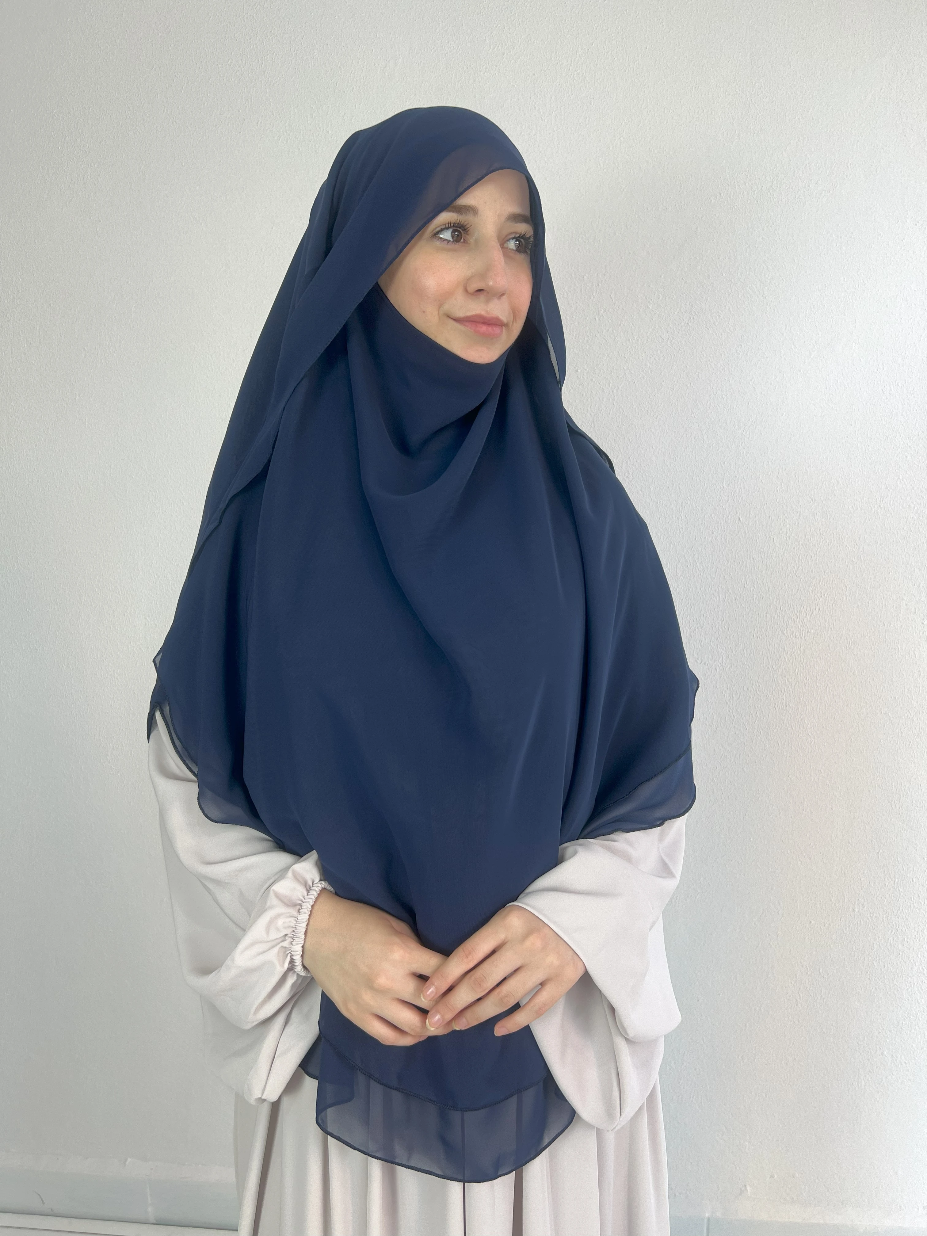 GÖLGELİ ŞİFON SUFLE\KHİMAR - LACİVERT