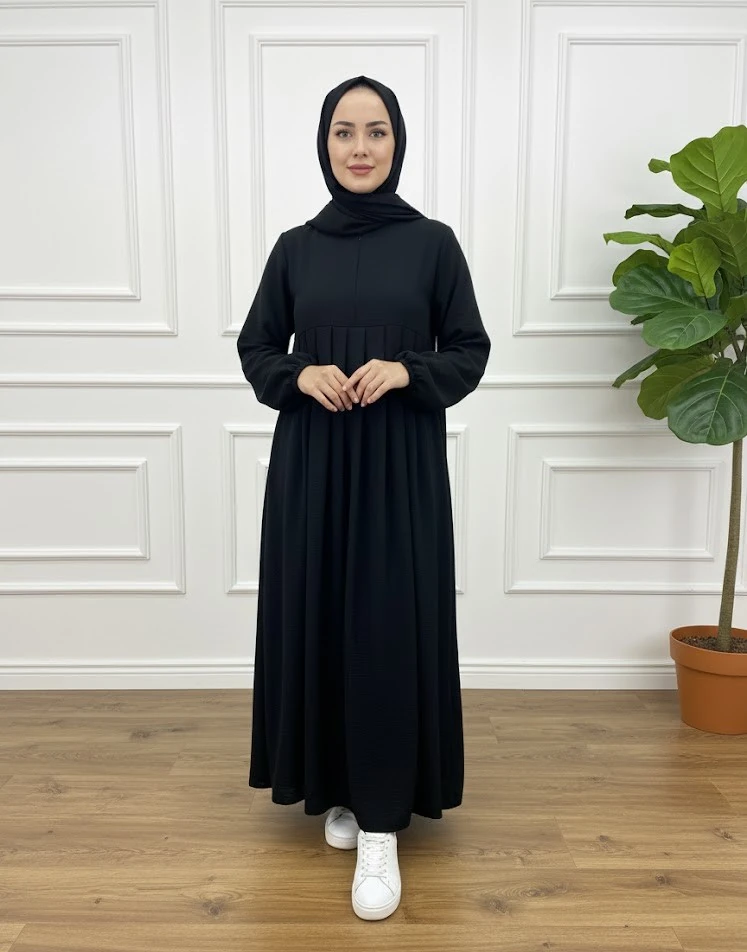 AEROBİN PİLELİ ELBİSE - SİYAH