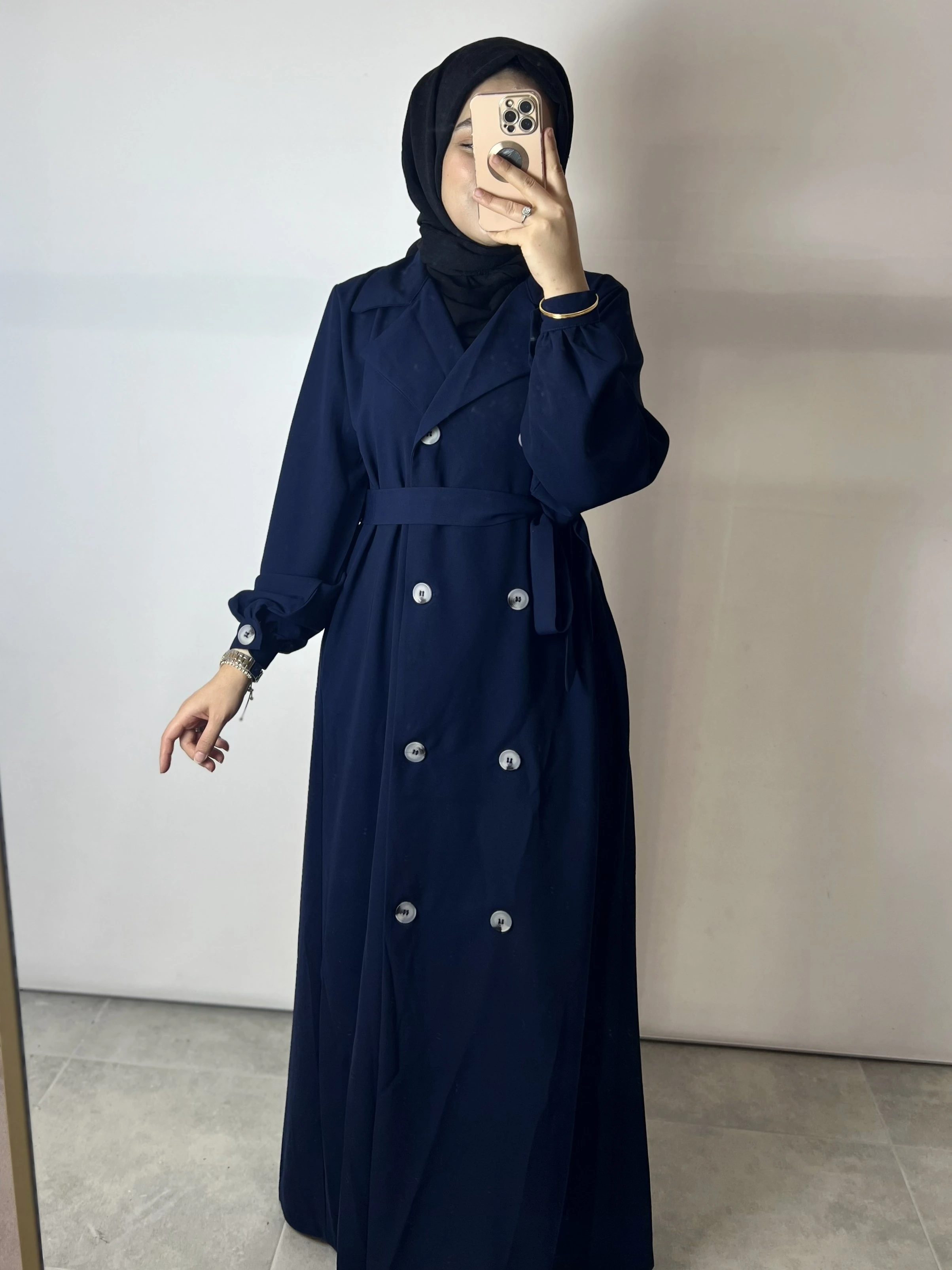 DÜĞMELİ TRENÇ FERACE - LACİVERT