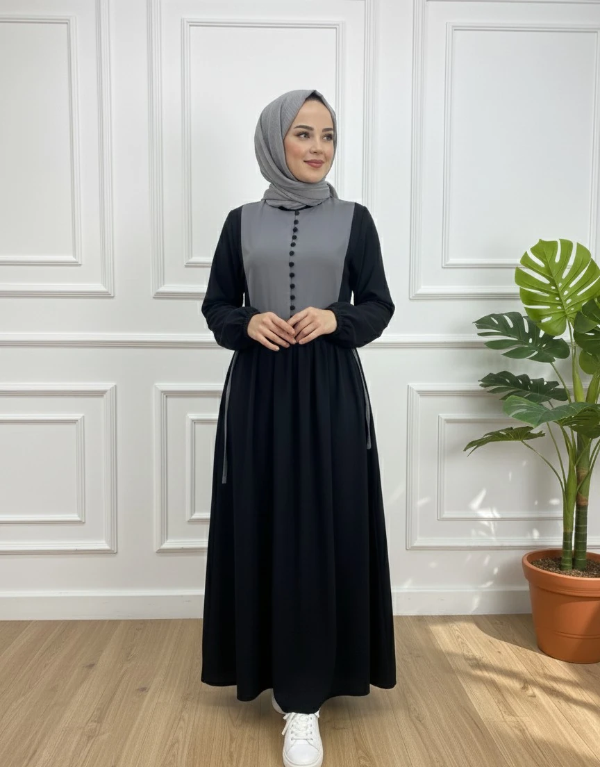 DÜĞMELİ ROBALI ELBİSE