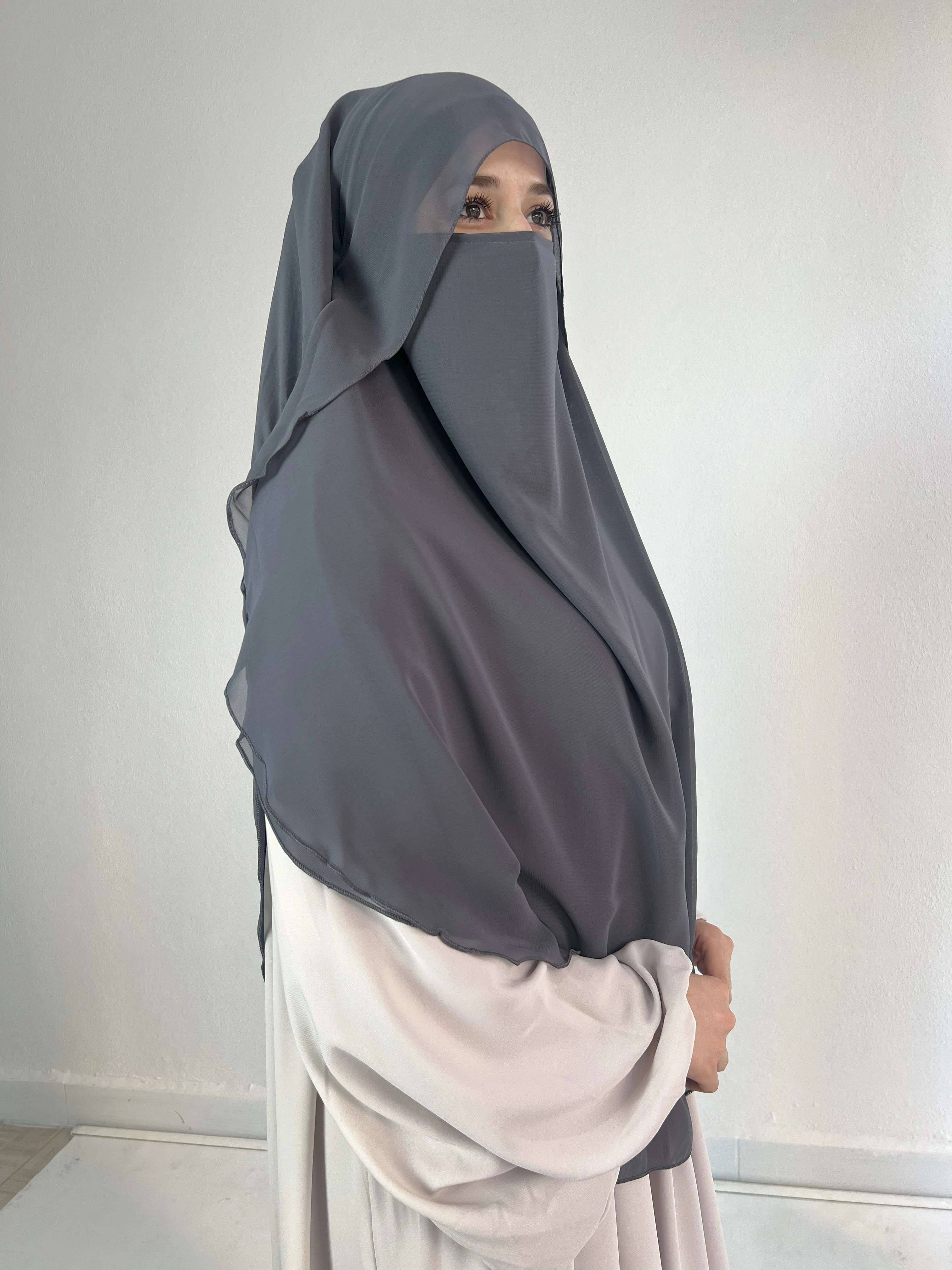 GÖLGELİ ŞİFON SUFLE\KHİMAR - FÜME