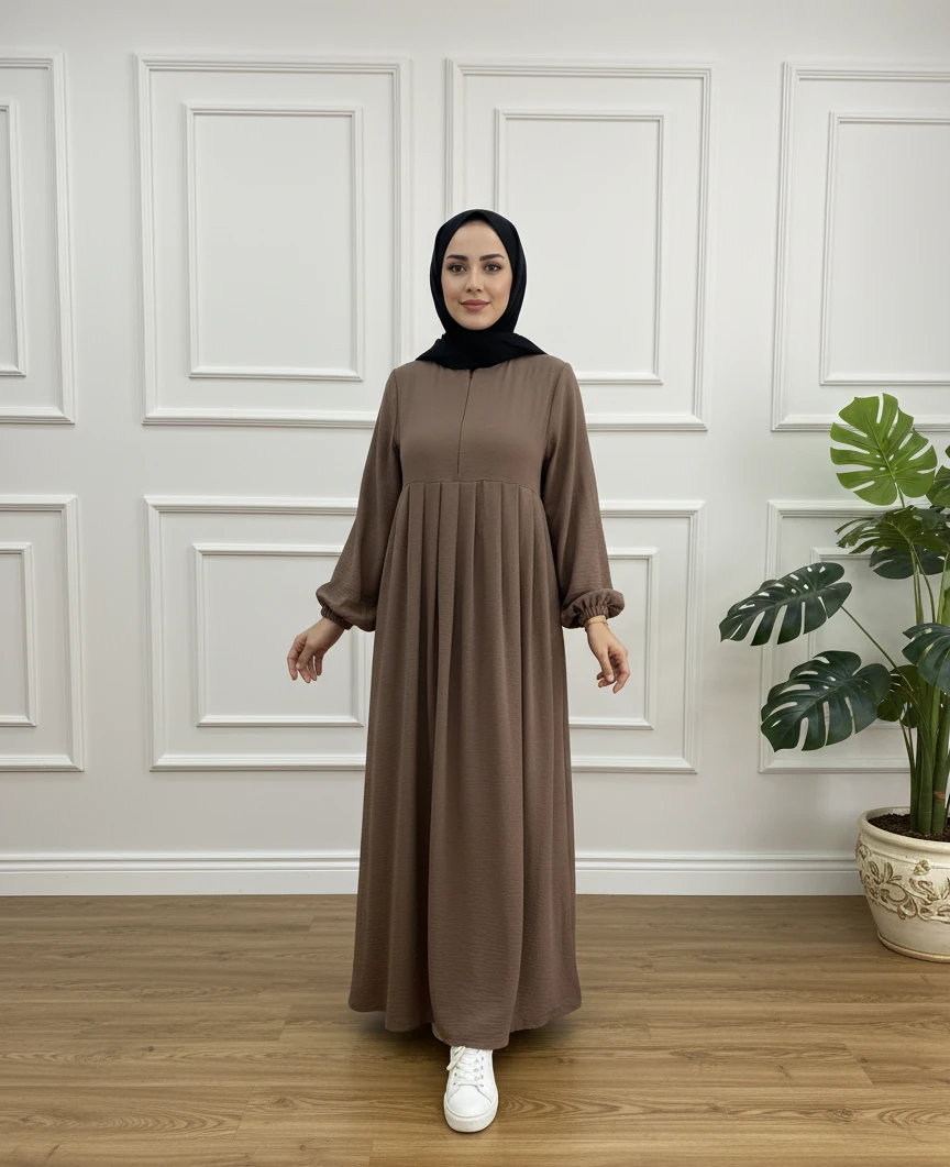 AEROBİN PİLELİ ELBİSE - VİZON