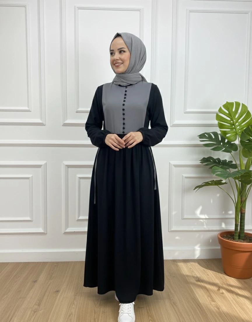 DÜĞMELİ ROBALI ELBİSE