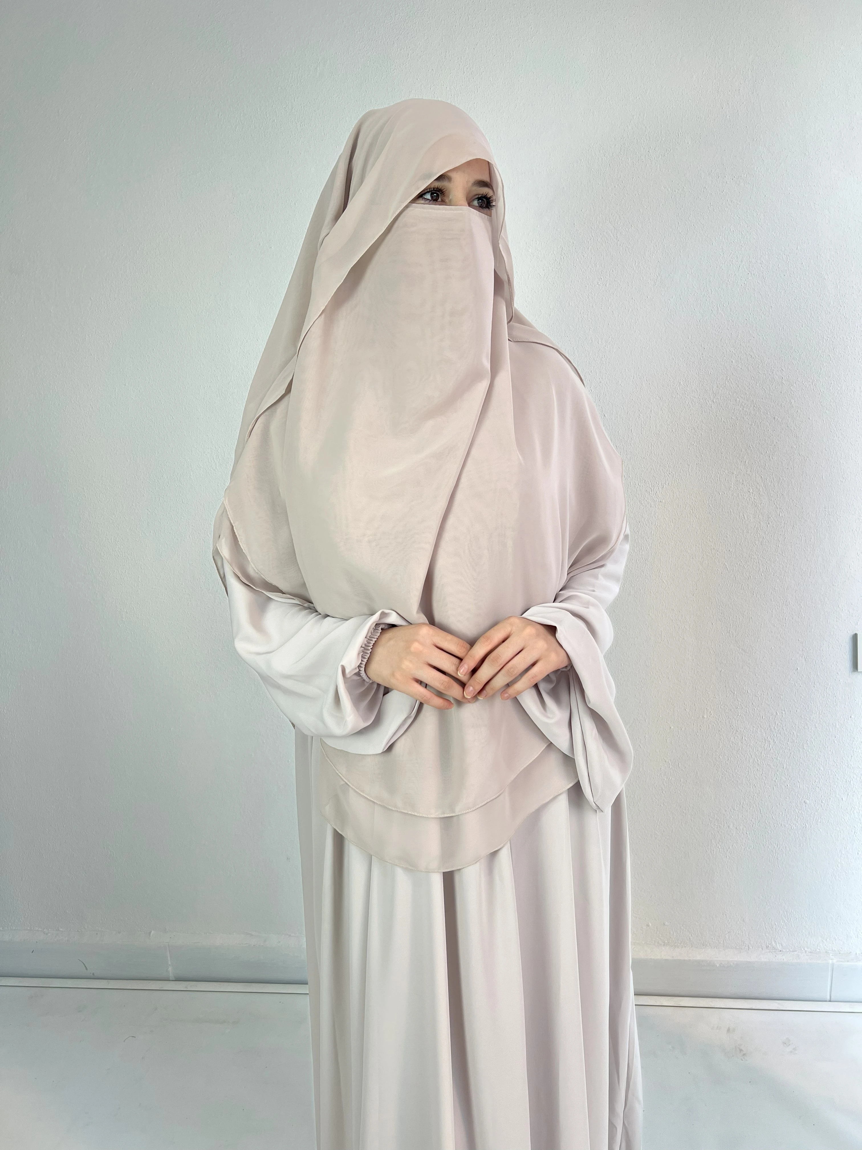 GÖLGELİ ŞİFON SUFLE\KHİMAR - BEJ