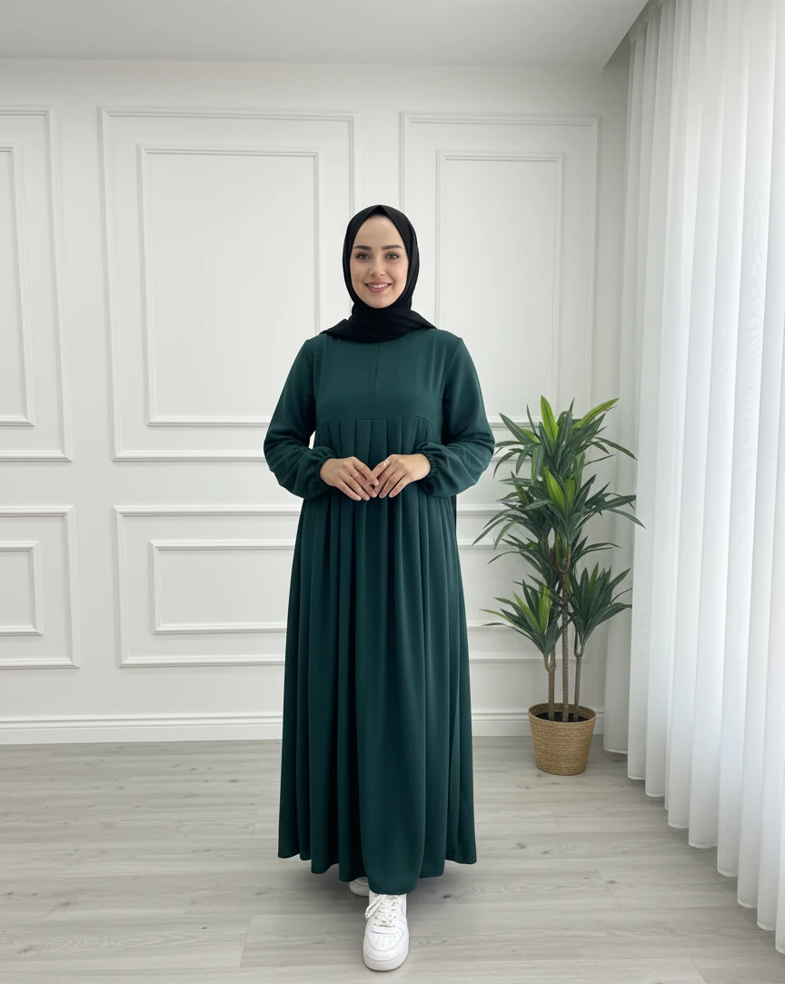 AEROBİN PİLELİ ELBİSE - ZÜMRÜT