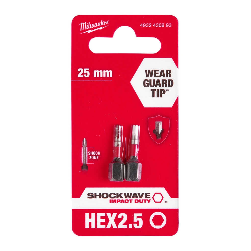 HEX2.5 mm 25 mm Shockwave Bits Uç - 2'li