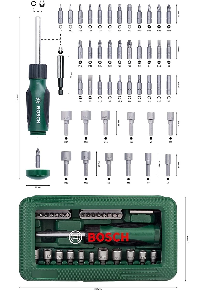 Bosch 2607019504 46 Parça Cırcırlı Tornavida Seti