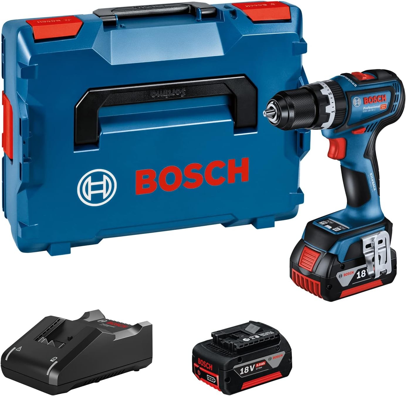 Bosch Professional GSB 18V-90 C Akülü Darbeli Delme Vidalama Makinesi (18 Volt, 2 x 5,0 Ah Akü, Şarj Cihazı, Yumuşak/Sert Tork: 36/64 Nm; L-Boxx Çanta)