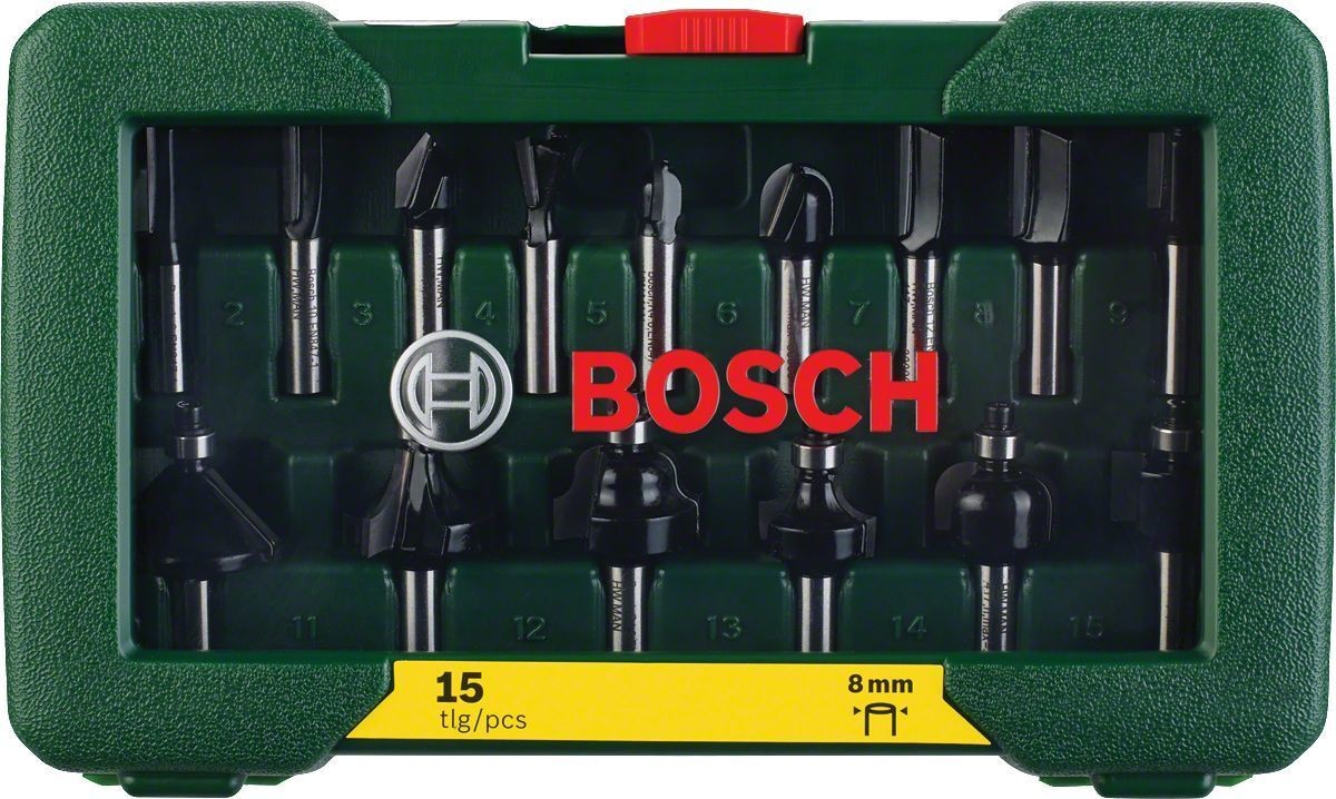 Bosch 15 Parça Freze Seti 8 mm Şaftlı 2607019469