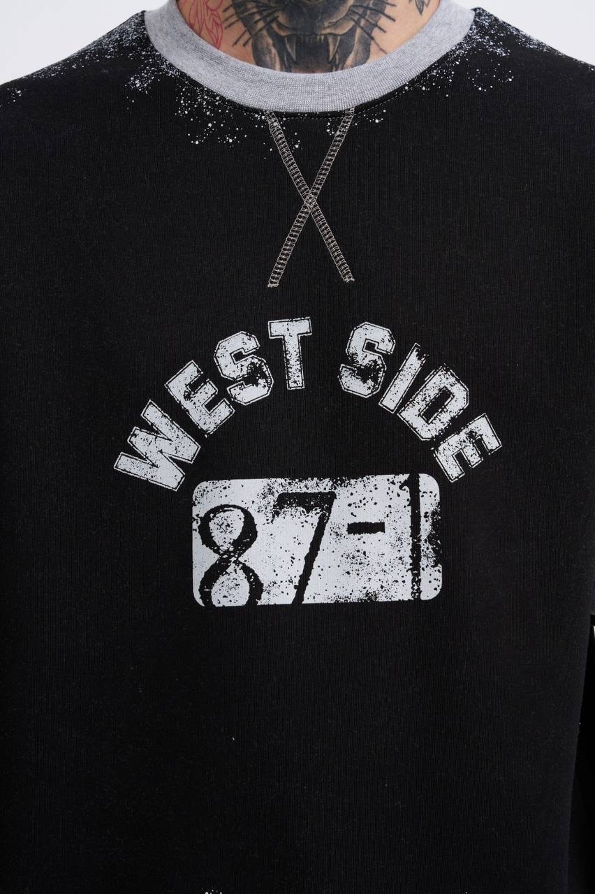 West Side 87 Baskılı Oversize Şardonlu Sweatshirt