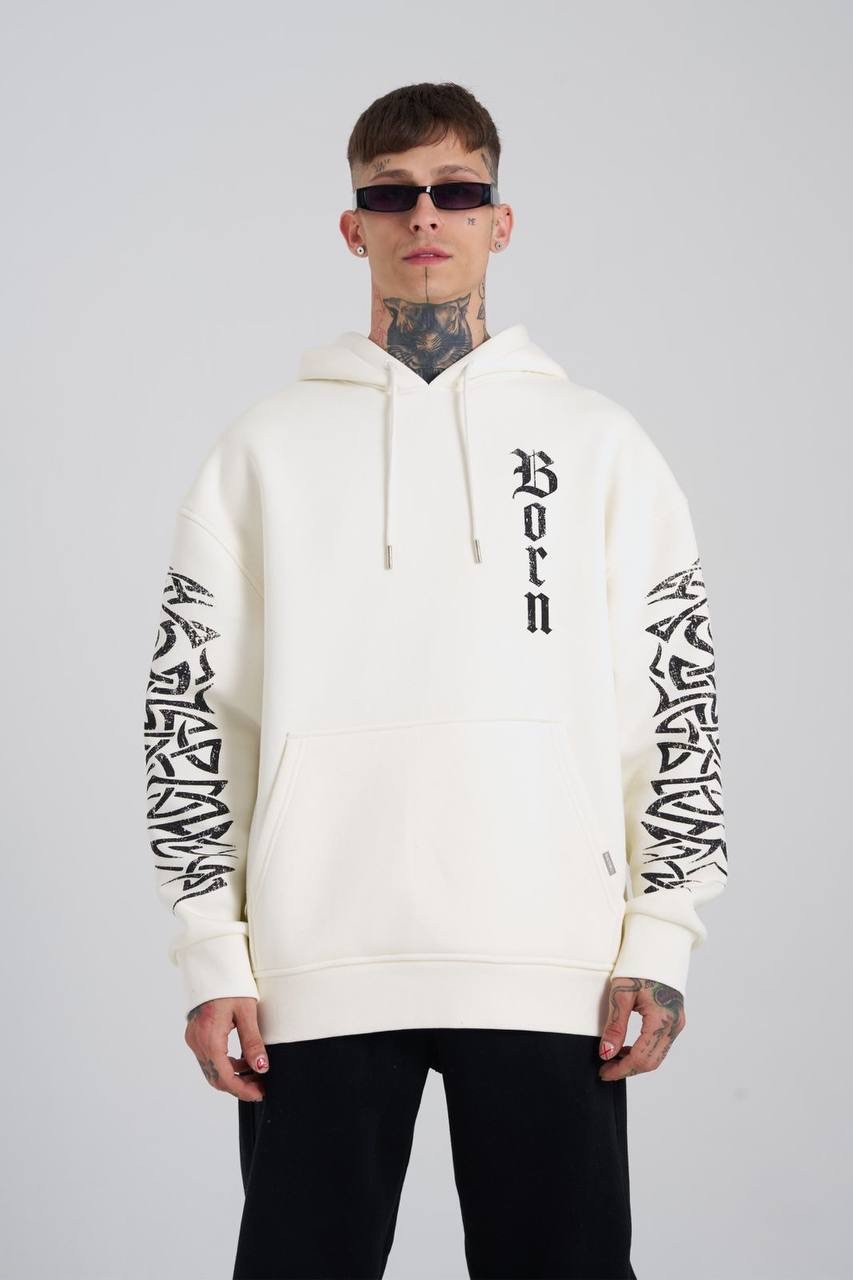 Ethnic Born Again Şardonlu Hoodie - Ekru