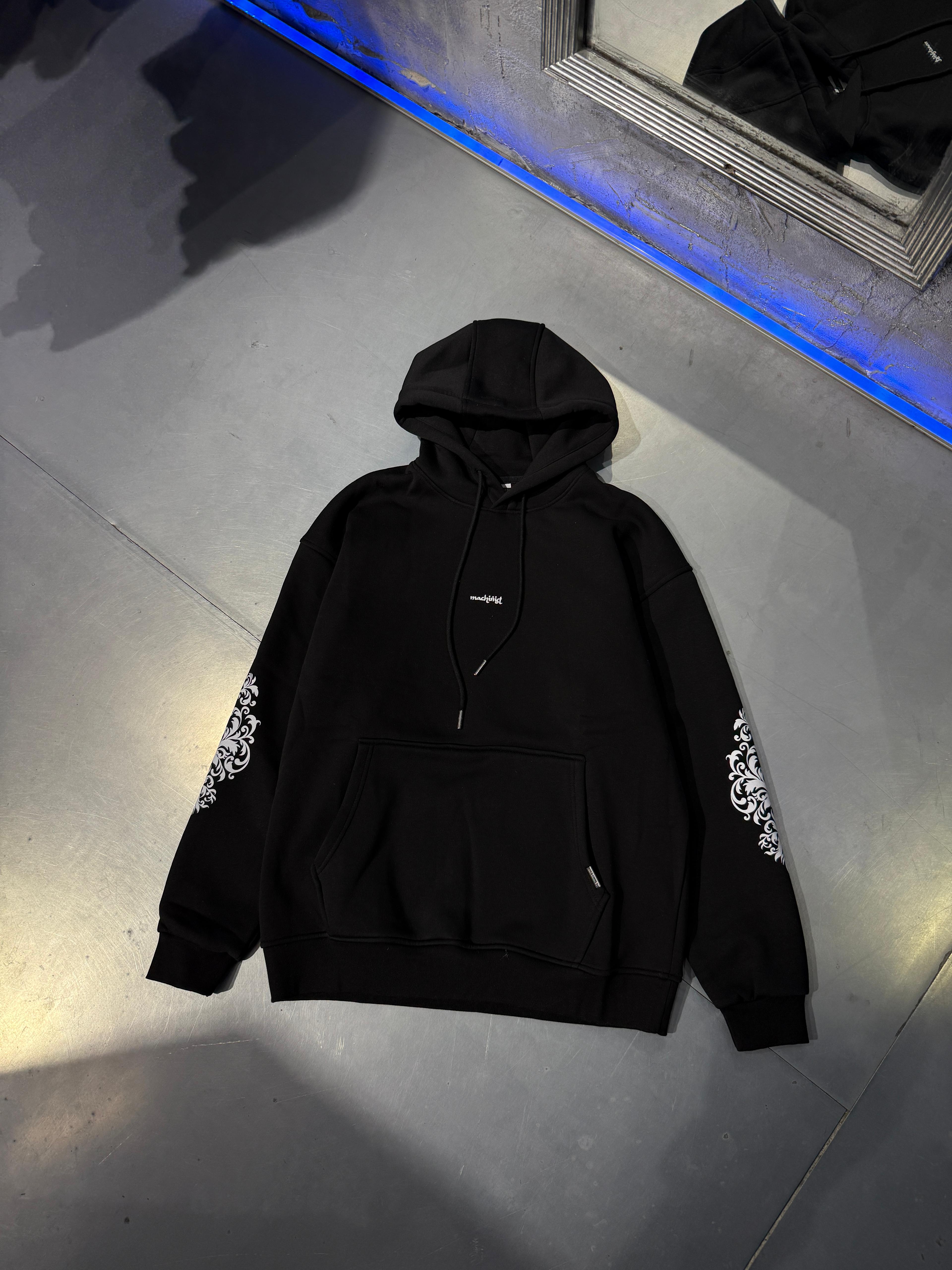 Ethnic Printed Hoodie Şardonlu - Siyah