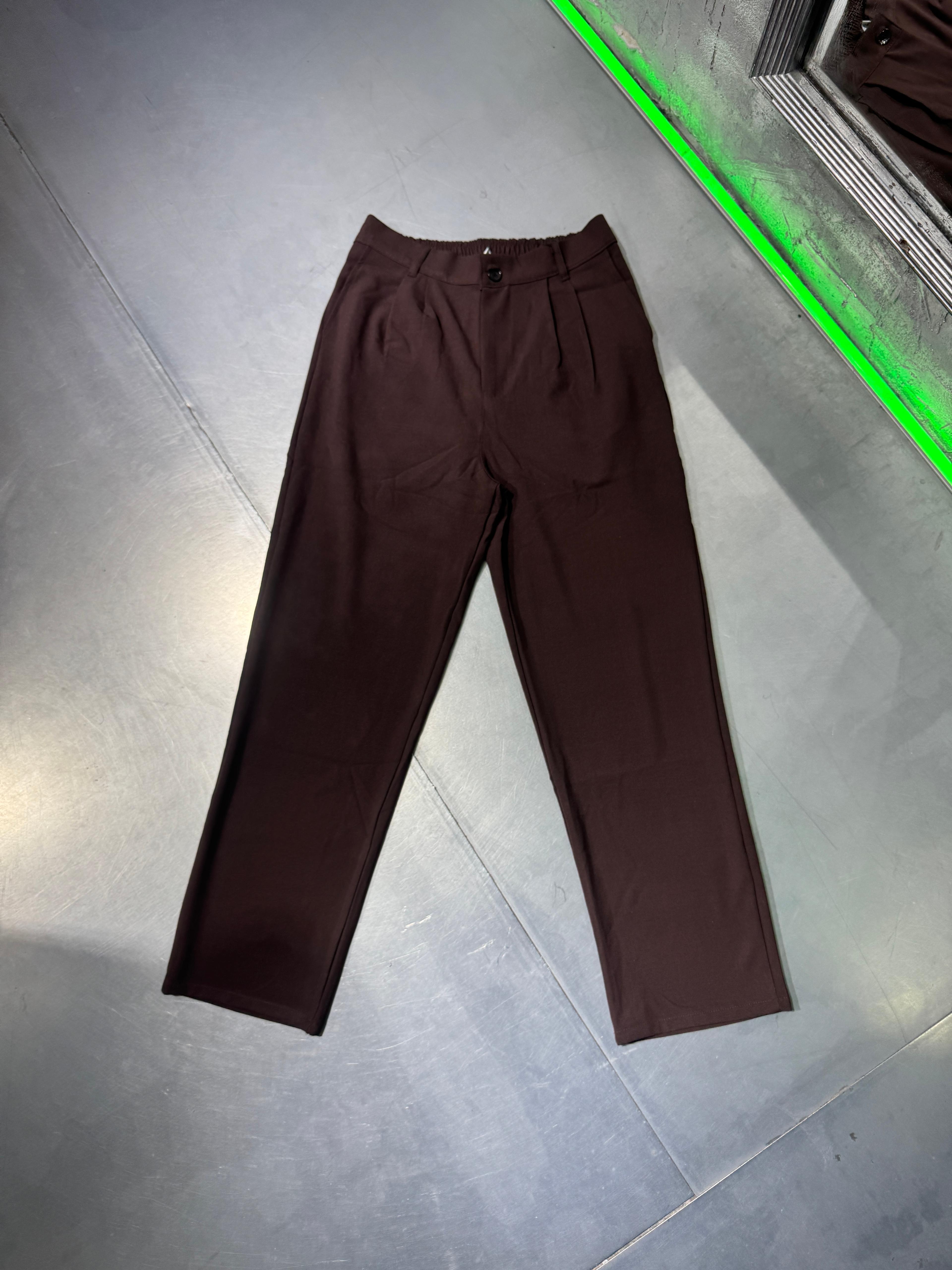 Basic Loose Fit Kumaş Pantolon - Kahverengi