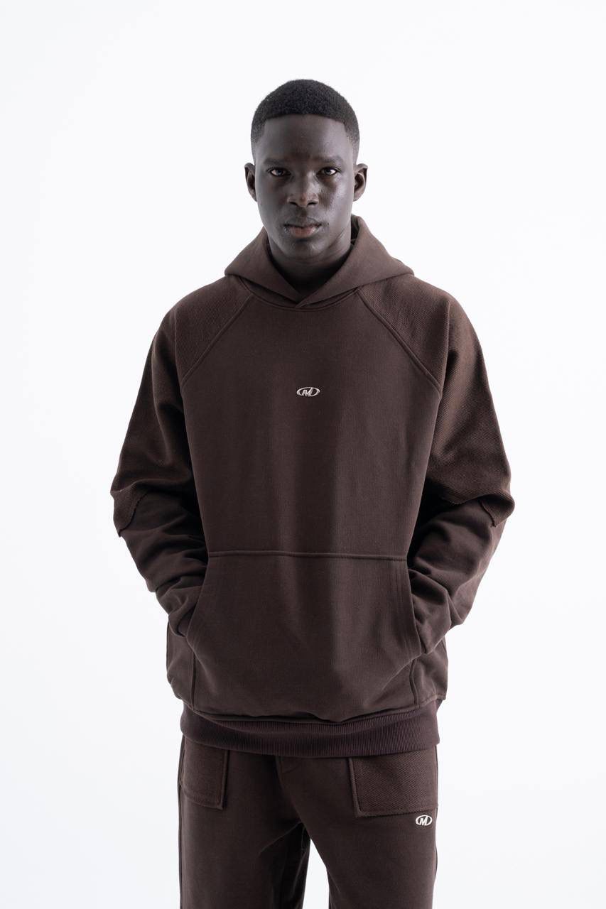 'M' Metal Minimal Baskılı Hoodie  - Dark Coffie