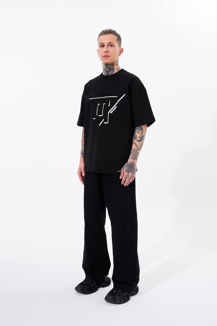 Triangel Applique Baskılı Oversize T-Shirt