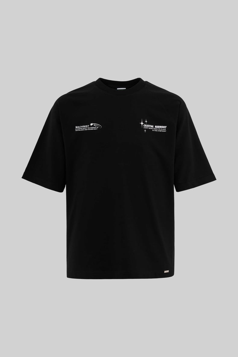 Slogan Printed Raglan Oversize T-Shirt Siyah