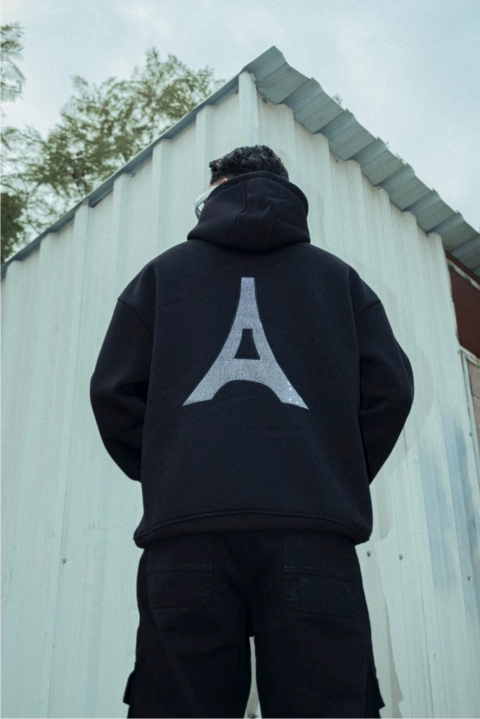 Shining Eiffel Tower Taşlı Oversize Hoodie