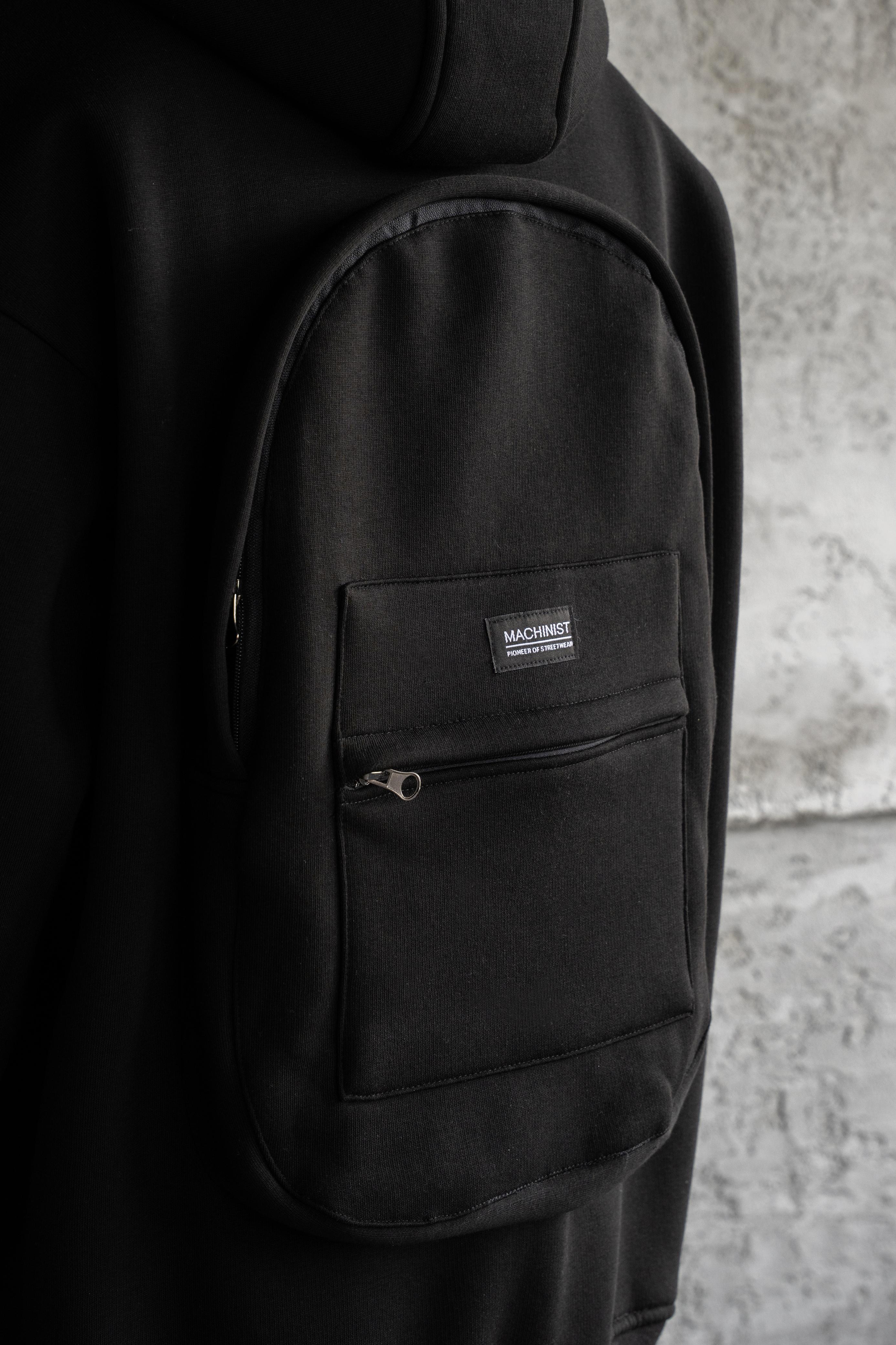 Oversize Basic Zİp Hoodie Sırt Çantalı Şardonlu