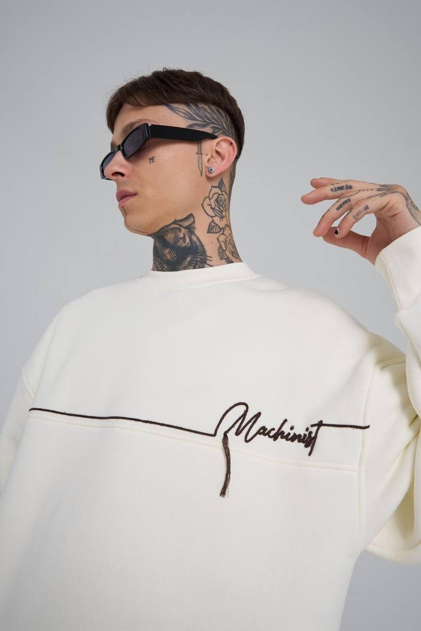 Oversize Machinist Nakış Detaylı Şardonlu Sweatshirt