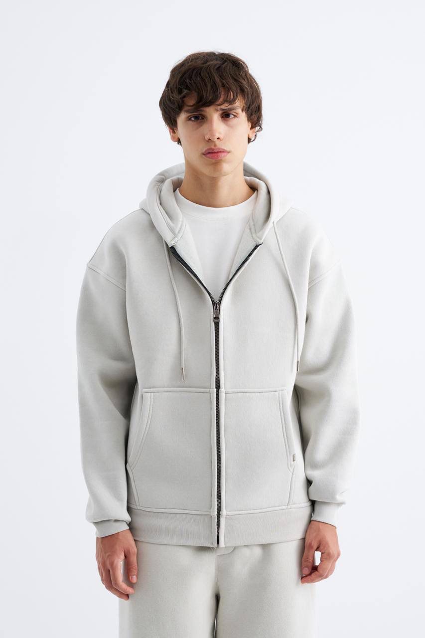 Oversize Basic Zip Hoodie - Space Gri