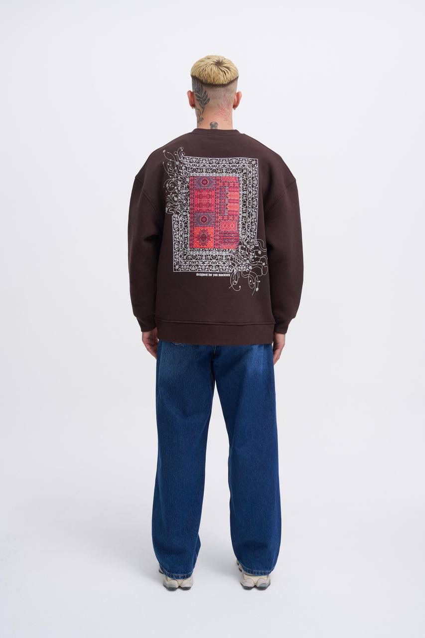 Oversize Şardonlu Ethnic Desenli Sweatshirt