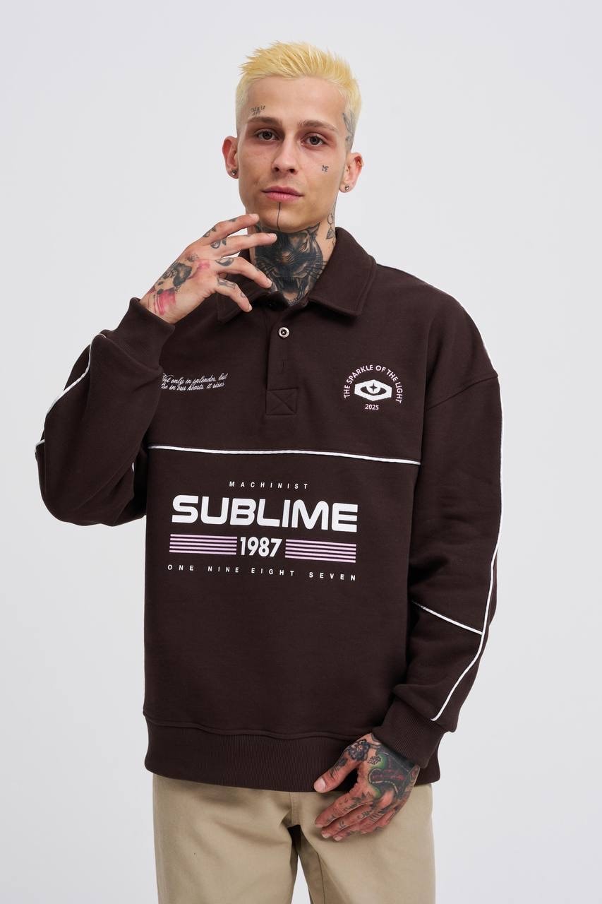 Sublime 1987 Baskılı Oversize Polo Sweatshirt