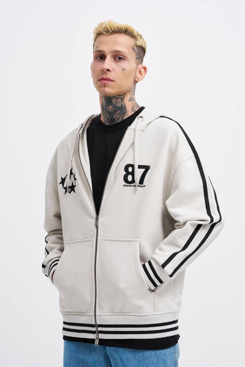 87 Desing Zip Fermuarlı Hoodie - Space gri