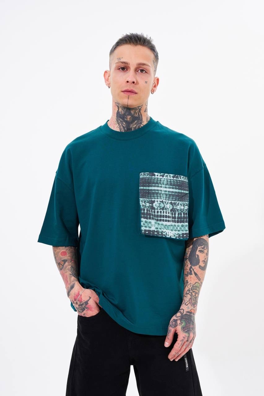 Digital Pocket Oversize T-Shirt - Petrol yeşil