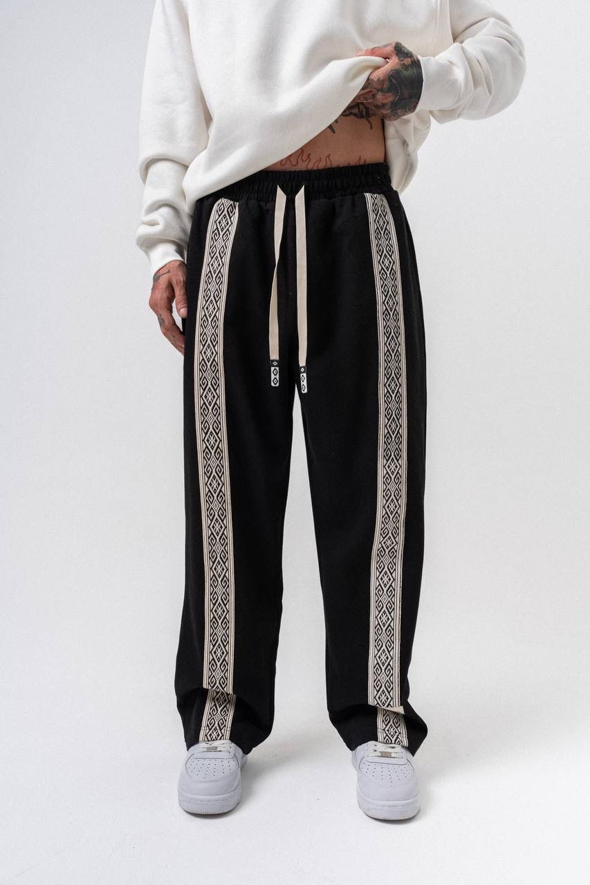 Ethnic Desenli Baggy Eşofman - Siyah