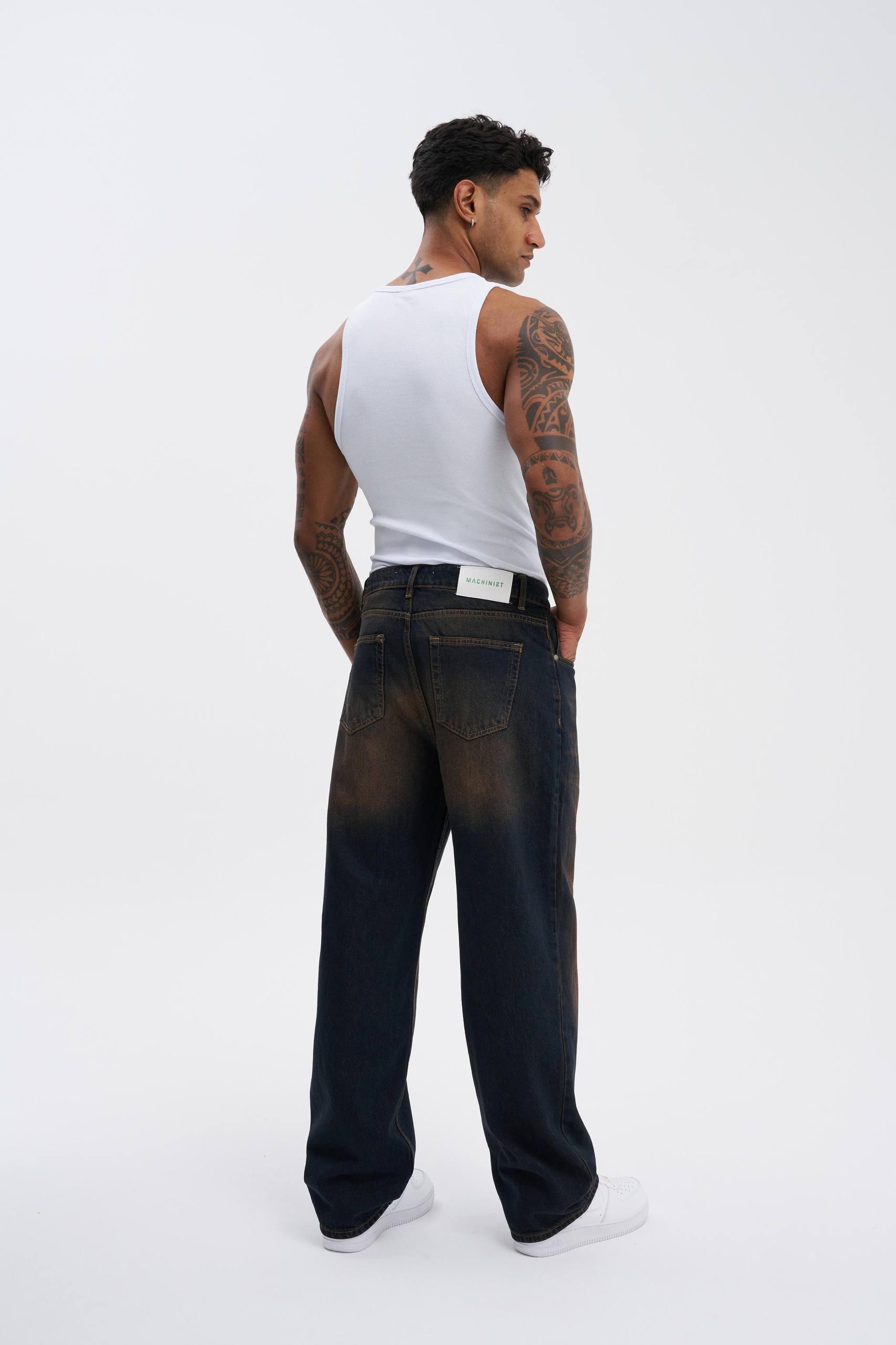Eskitme Desenli Baggy Pantolon