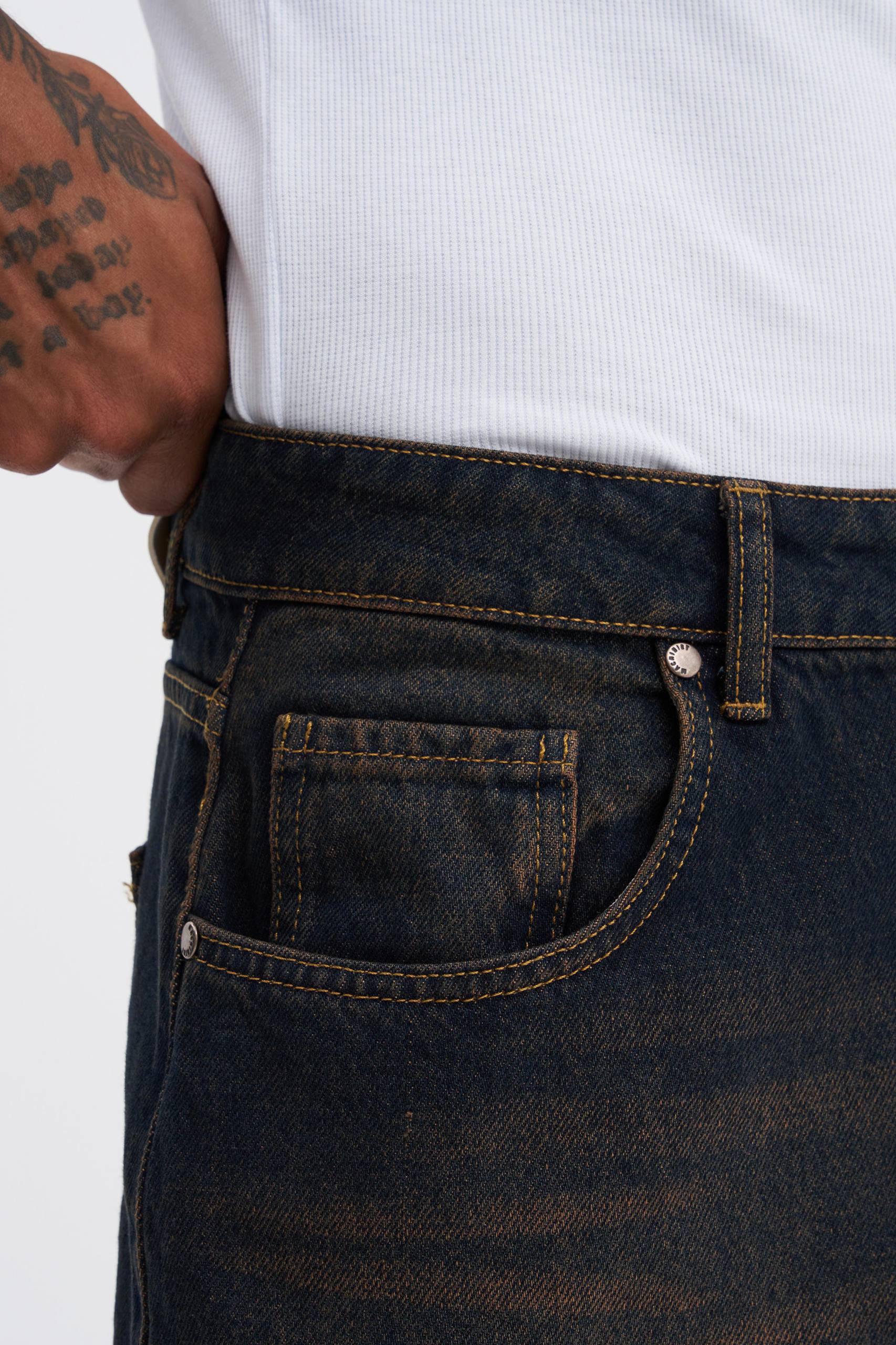 Eskitme Desenli Baggy Pantolon
