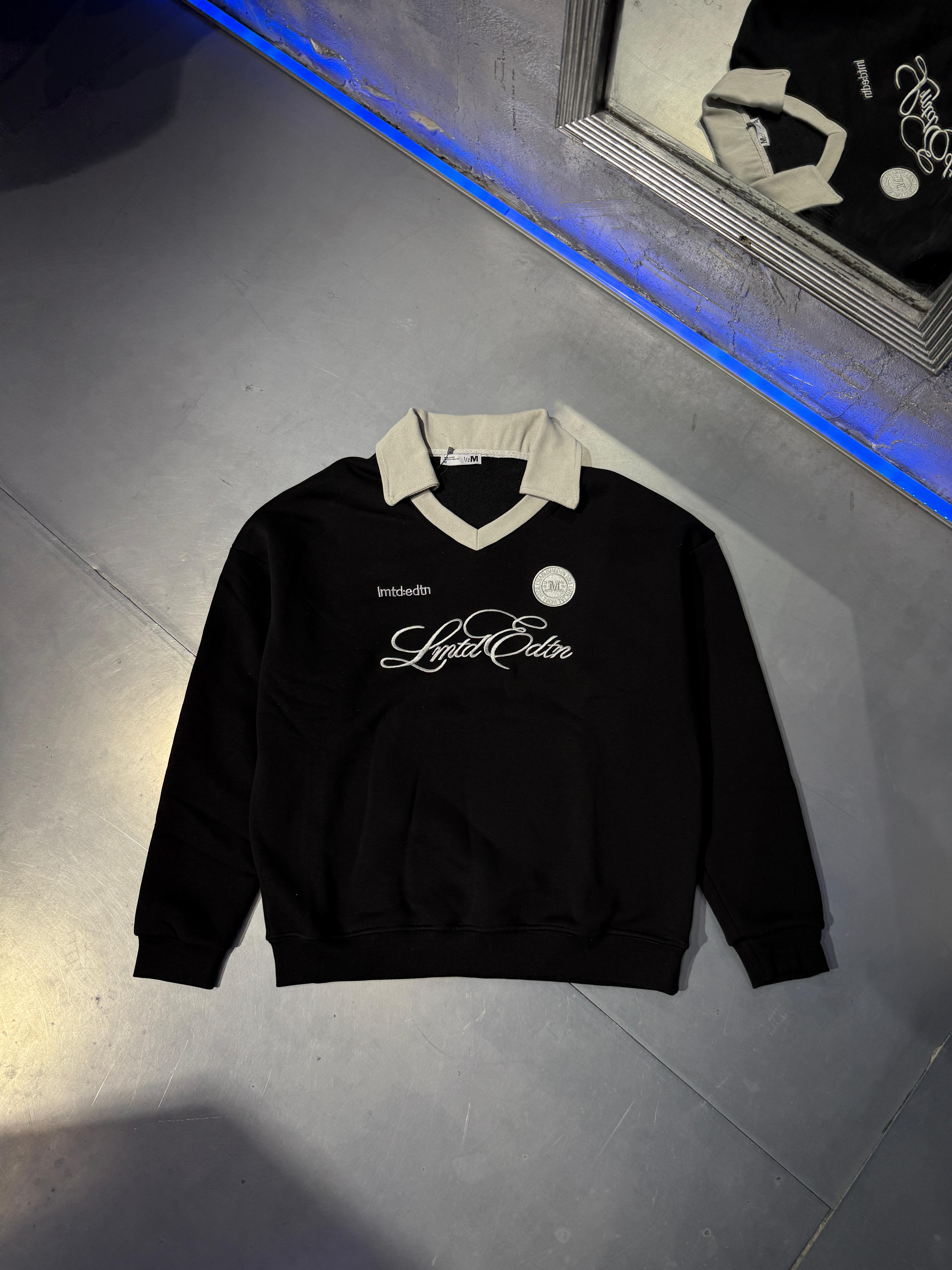 Old Money Polo Yaka Oversize Sweatshirt - Siyah