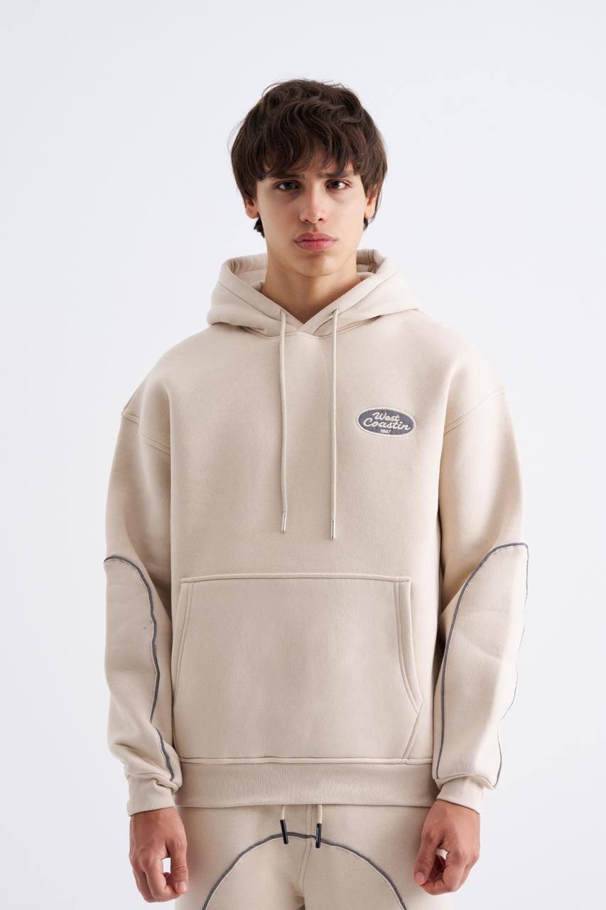 Reflektör Şeritli Şardonlu Hoodie - Bej
