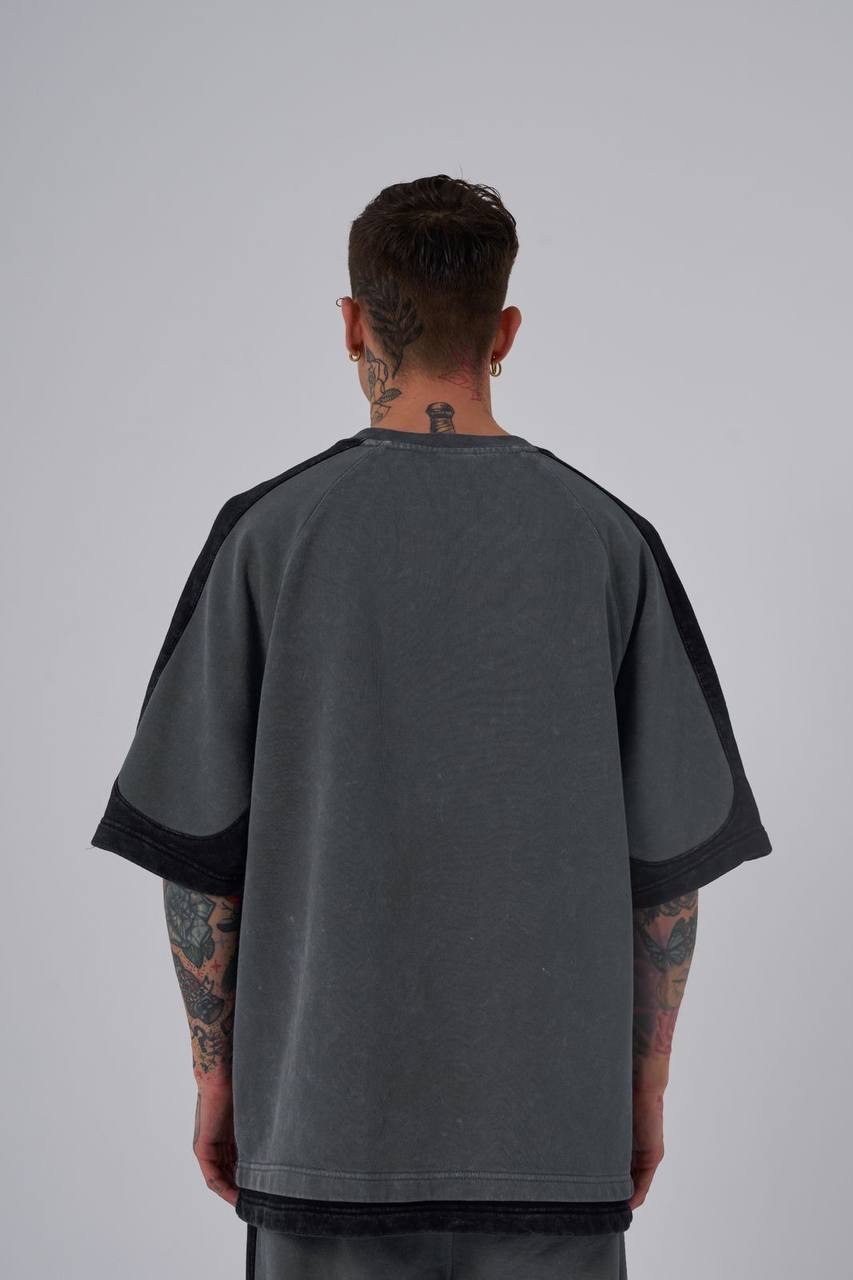 Contrast And Washing 3 İplik T-Shirt