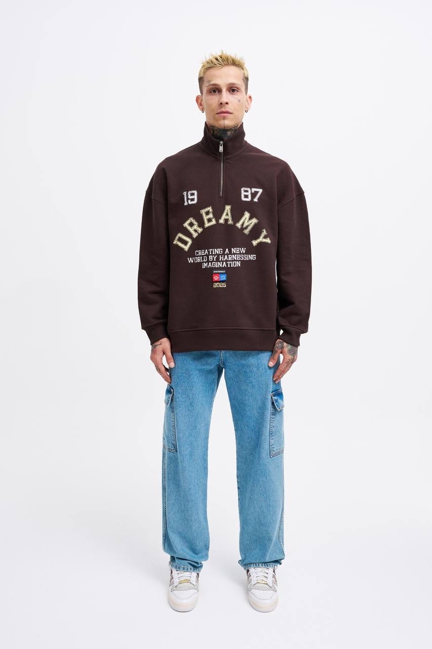 Dreamy 1987 Yarım Fermuarlı Sweatshirt - Kahverengi